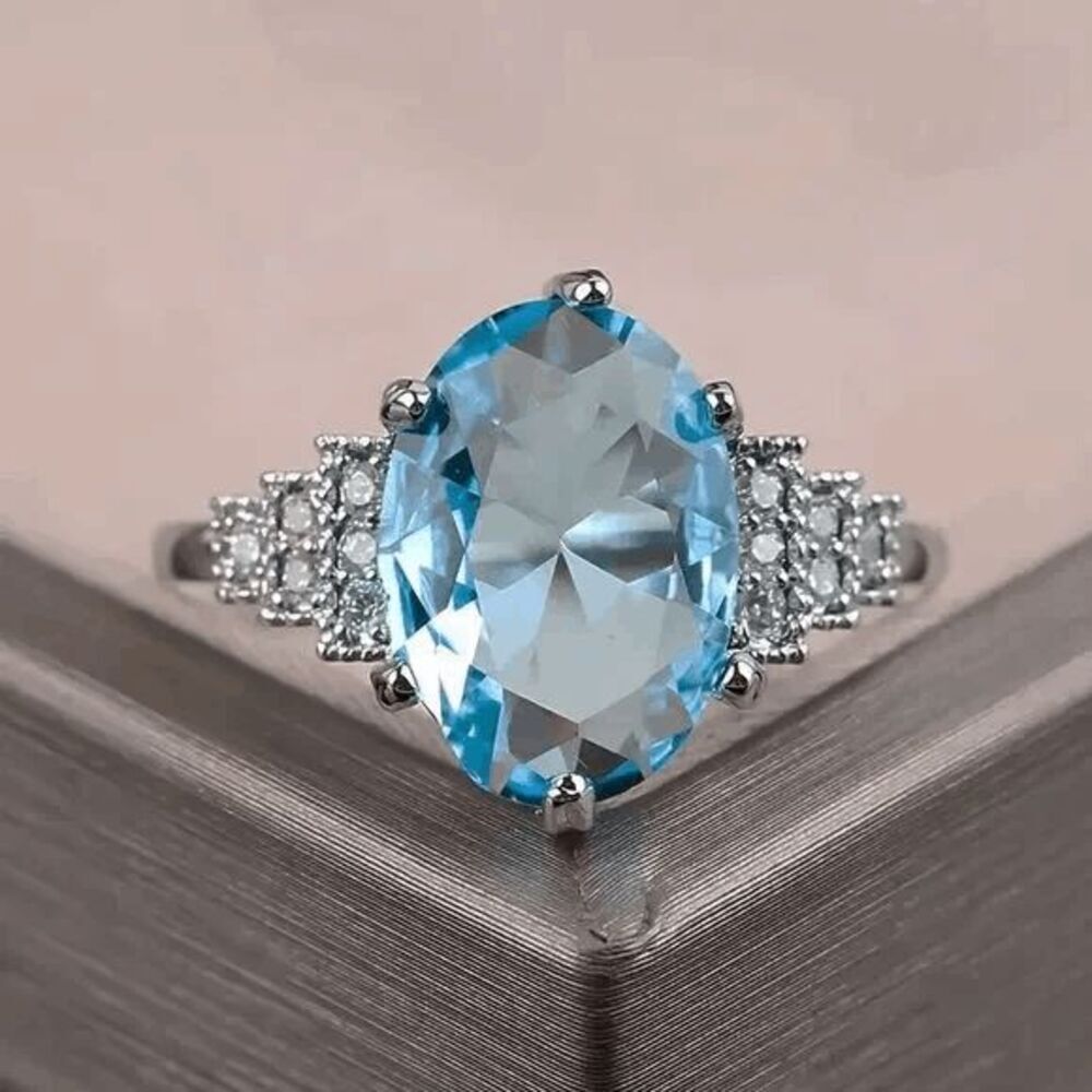 Aquamarine Diamond Anniversary Engagement Ring